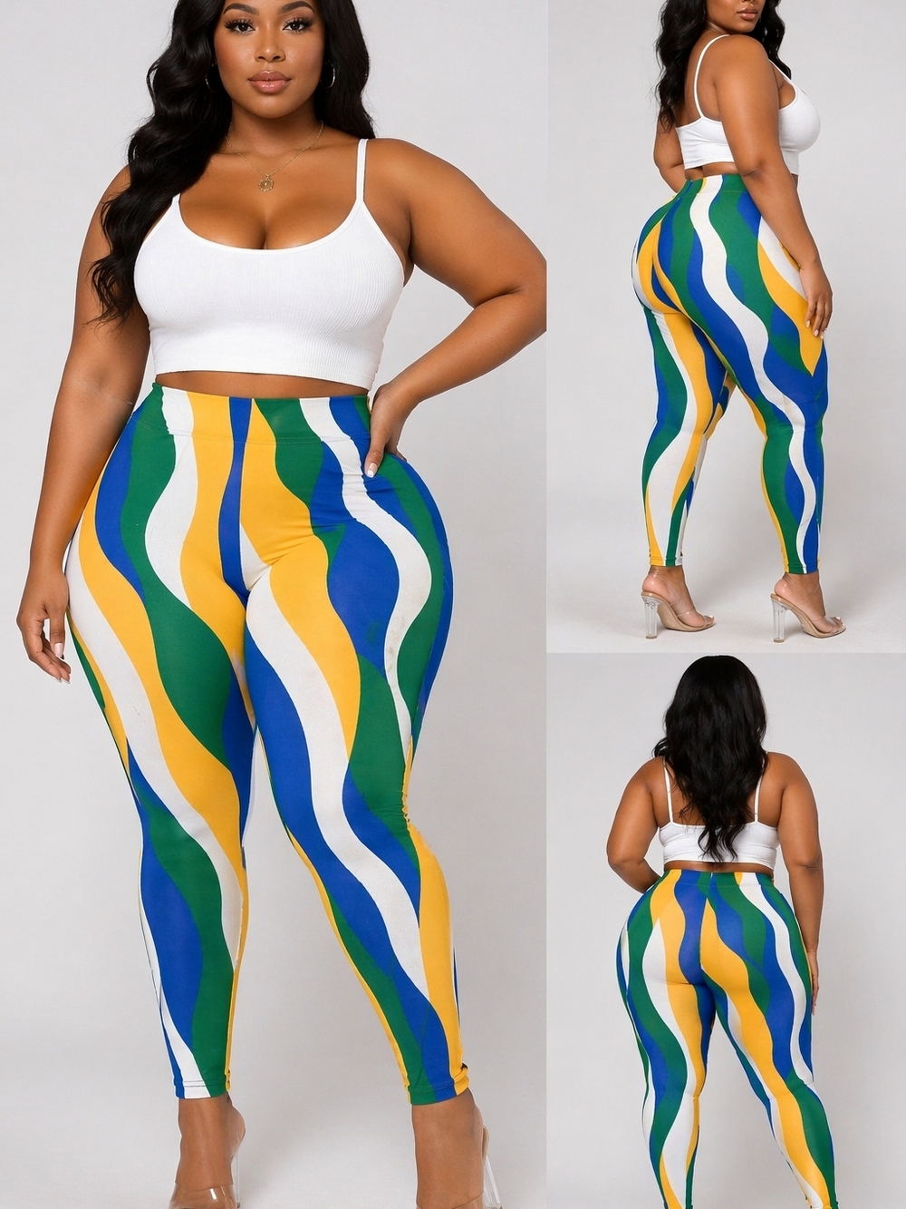 Sexy Curvy Fit High Waisted Leggings Multicolor Wave Stretch Bodycon Pants”